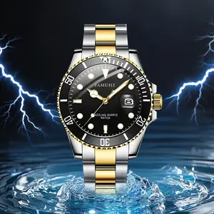 FAMUHZ men's watch with a large dial in silver/gold/black/green/gold dial, stainless steel casual business quartz set, luxury with date