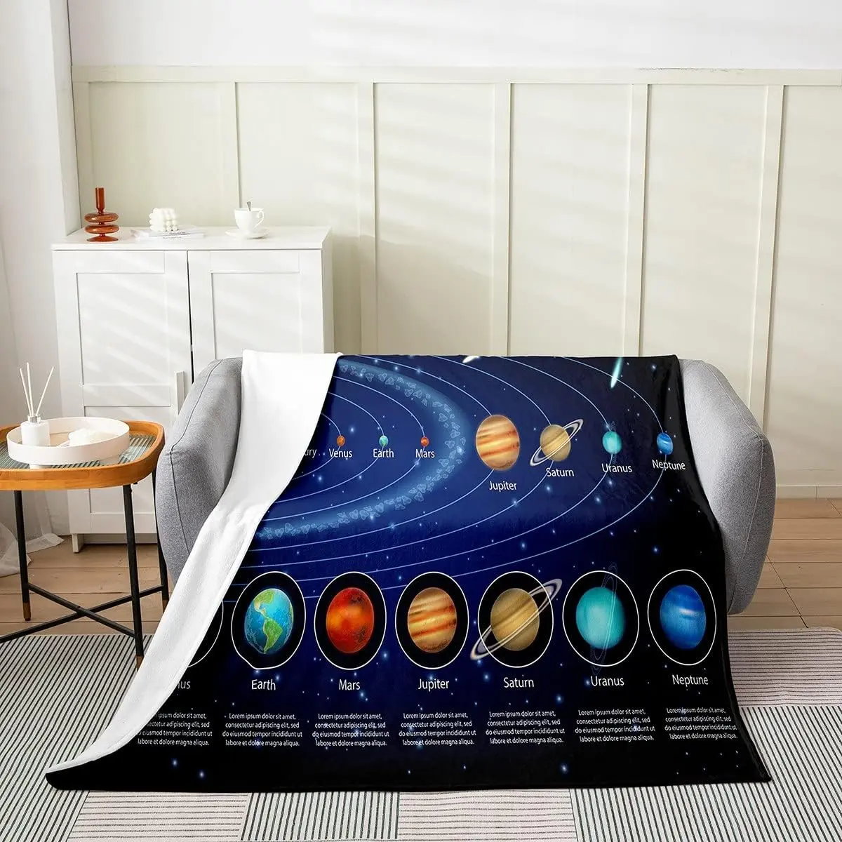 Feelyou Solar System Flannel Fleece Throw Blanket - Lightweight Cozy Soft Fleece Blanket for Astronomy Galaxy Universe Planets Outer Space Bedding, 50"Lx60"W, Lightweight Cozy Blanket
