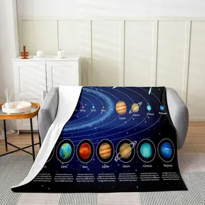 Solar System Flannel Fleece Throw Blanket,Astronomy Galaxy Outer Space Bed Blanket,Universe Planets Plush Blanket,Outer Space Throw 50"Lx60"W