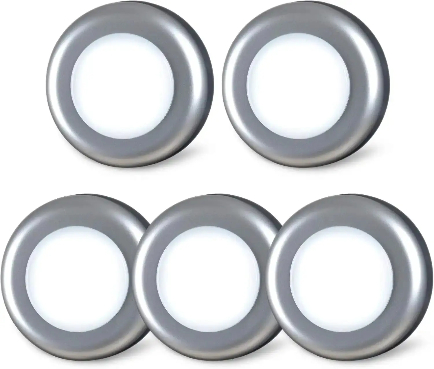5 Pack 2.8" Push Tap Lights, Stick on Touch Puck Lights AAA Battery Operated, LED Sticky Button Lights for Classroom, Kitchen, Under Cabinet, Closet (Sliver, Cool White)