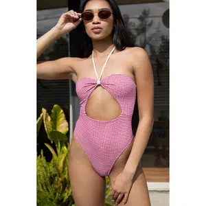 Pacsun Women's Red Gingham Raquel Strapless One Piece Swimsuit