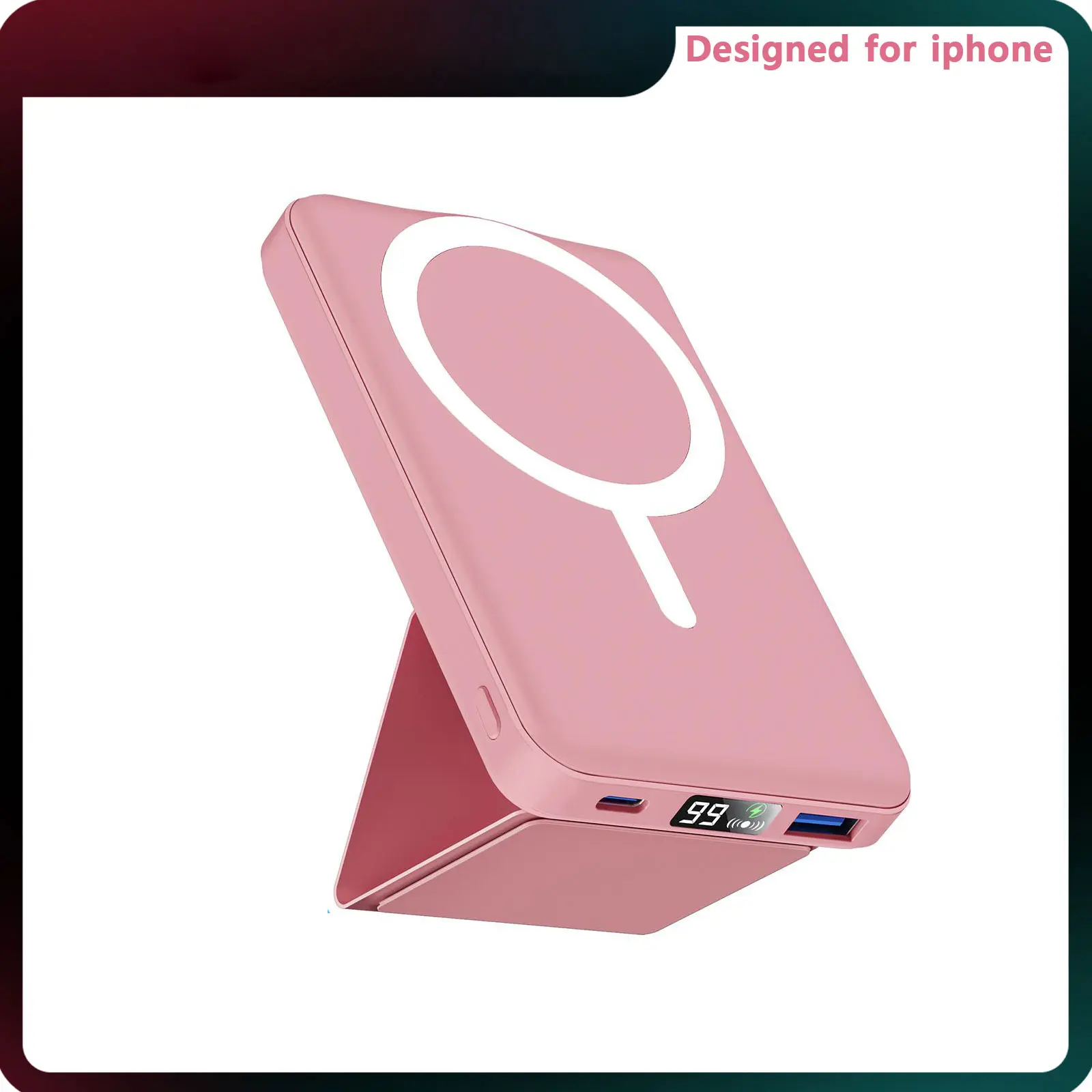 Podoru for MagSafe Battery Pack, 10000mAh Wireless Charger Magnetic Power Bank with Foldable Stand and USB-C Cable for iPhone 17/16/15/14/13/12 Series