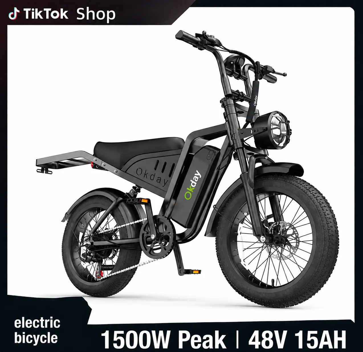 Okday K3 Adult Electric Bike - 1500W Peak Power, 20"x4.0" Fat Tire, 48V15AH Removable Battery, 35MPH Speed, 30-70 Mi Range, Mechanical Brakes, 7-Speed Shimano Gears, Full Suspension Off-Road E-Bike
