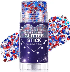 4th of July Patriotic America Flag Star Iridescent Gentle Waterproof Body Face Glitter Cosmetic, 4th of July Accessories for Women, Independence Day Gift, USA Soccer Game Day Outfit Accessory