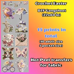 G10 Crochet Spring DTF Gangsheet Faux Yarn Easter