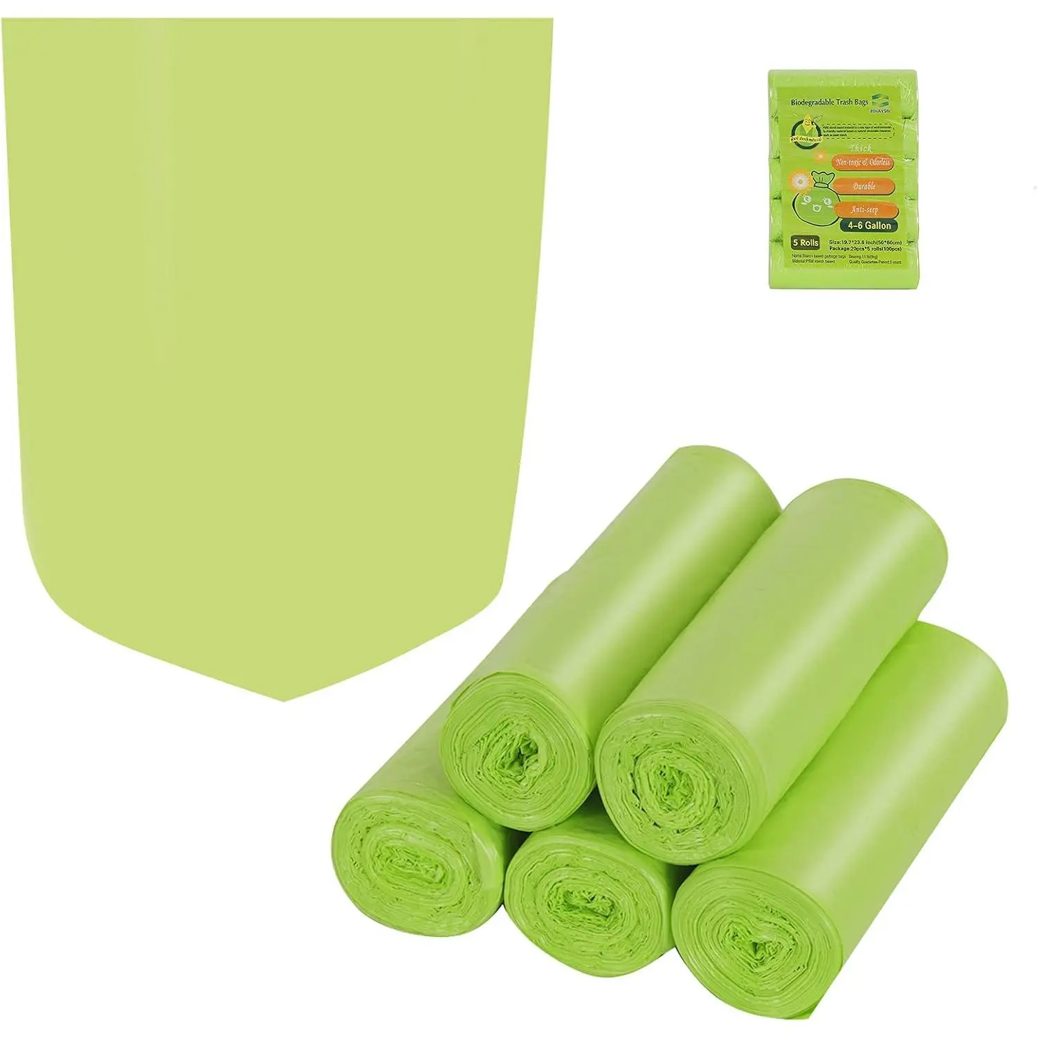 Trash Bags Biodegradable,4-6 Gallon Trash bags Recycling & Degradable Garbage Bags Compostable Bags  Rubbish Bags Wastebasket Liners Bags for Kitchen Bathroom Office (100 Counts,Green)