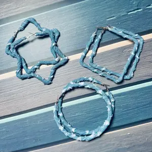 Denim Earrings Hoop - Classic Design with Round Shape, Ideal for Casual Wear