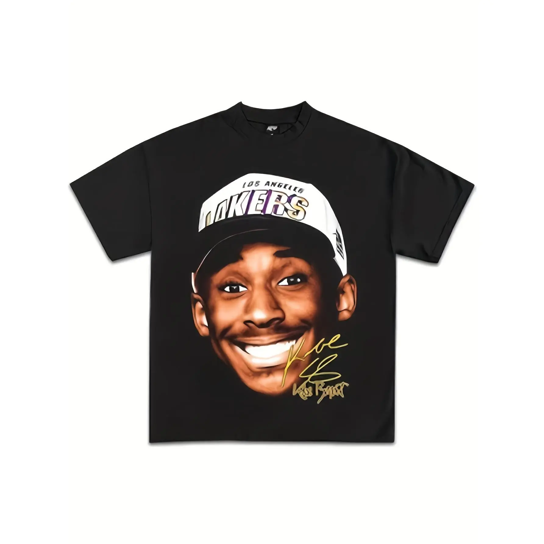 Kobe Beans High Neck Graphic T-Shirt - 220g Heavy 100% Cotton Loose Fit Single-sided Printed Commemorative Design Round Neck Short Sleeve Casual Top