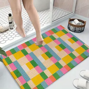 Colorful Checkered Anti-Slip Bathroom Rug, Soft Flannel Short Pile Carpet for Living Room Bedroom Kitchen Office Bathtub Shower Decor