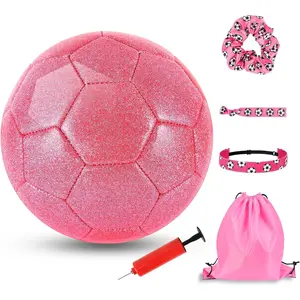 Size 4 Pink Glitter Soccer Ball with Air Pump Sets Toddler Soccer Ball Multiple Size for Kids Aged 4-8 8-12 Boys Girls Youth Gifts Outdoor