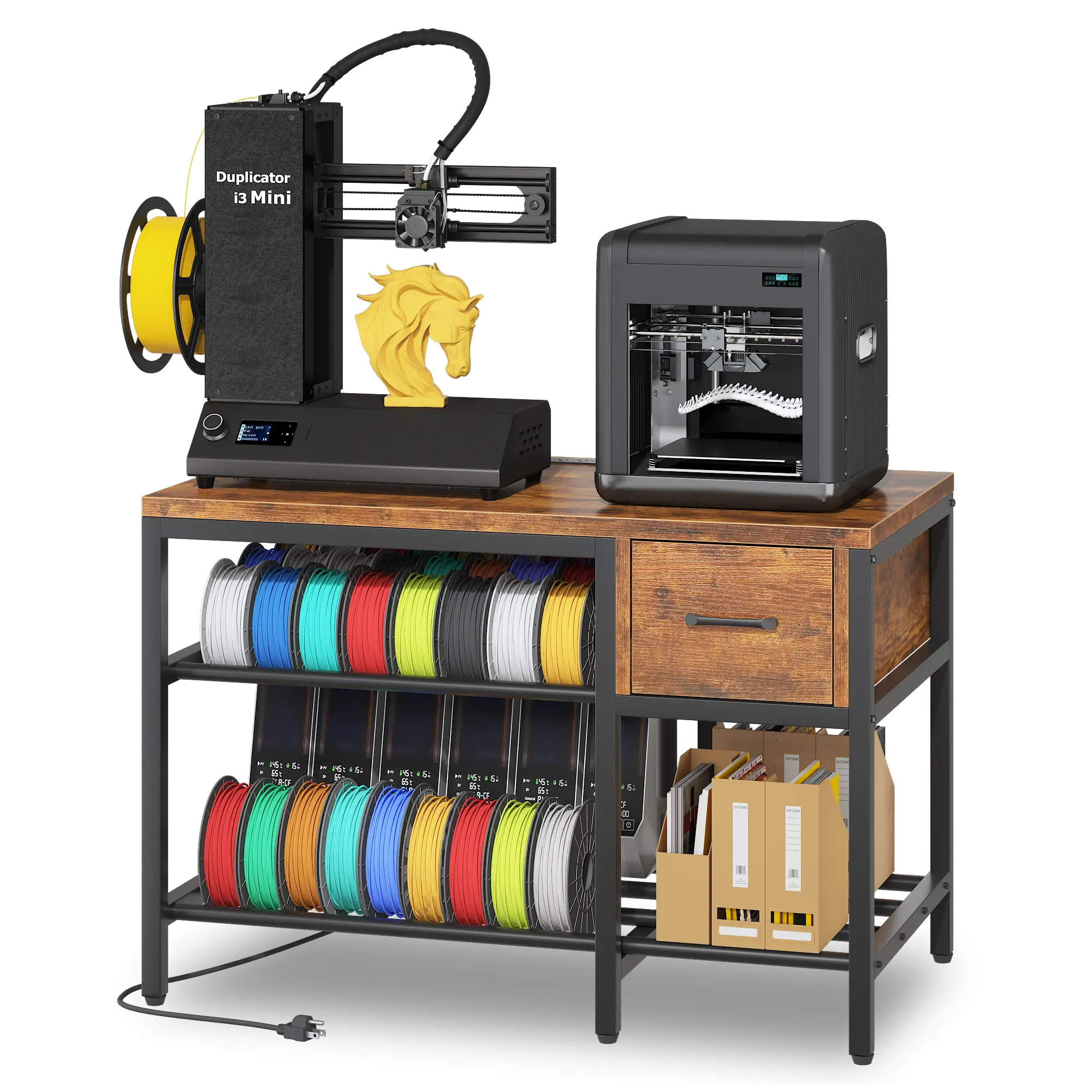 3D Printer Stand Workbench with Filament Storage Rack & Spool Holders, Heavy Duty 3D Printing Station Organizer, Tall 66 x 24 x 39 in or Compact 39.4 x 24 x 28 in Table for Home, Studio, Workshop & Maker Space