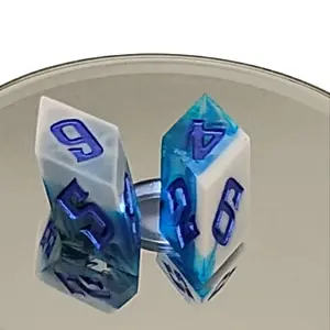 Handmade Rhombic Blue & White D6 Dice Set Custom Fantasy Dice for Dungeons & Dragons TTRPG Adventures
