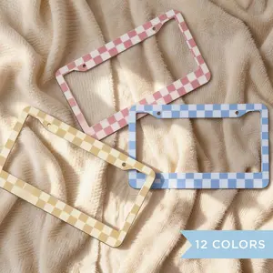Custom License Plate Frame, Retro Checker Print Design, Colorful License Plate Holder, License Plate Cover, Fun Personalized Car Gift