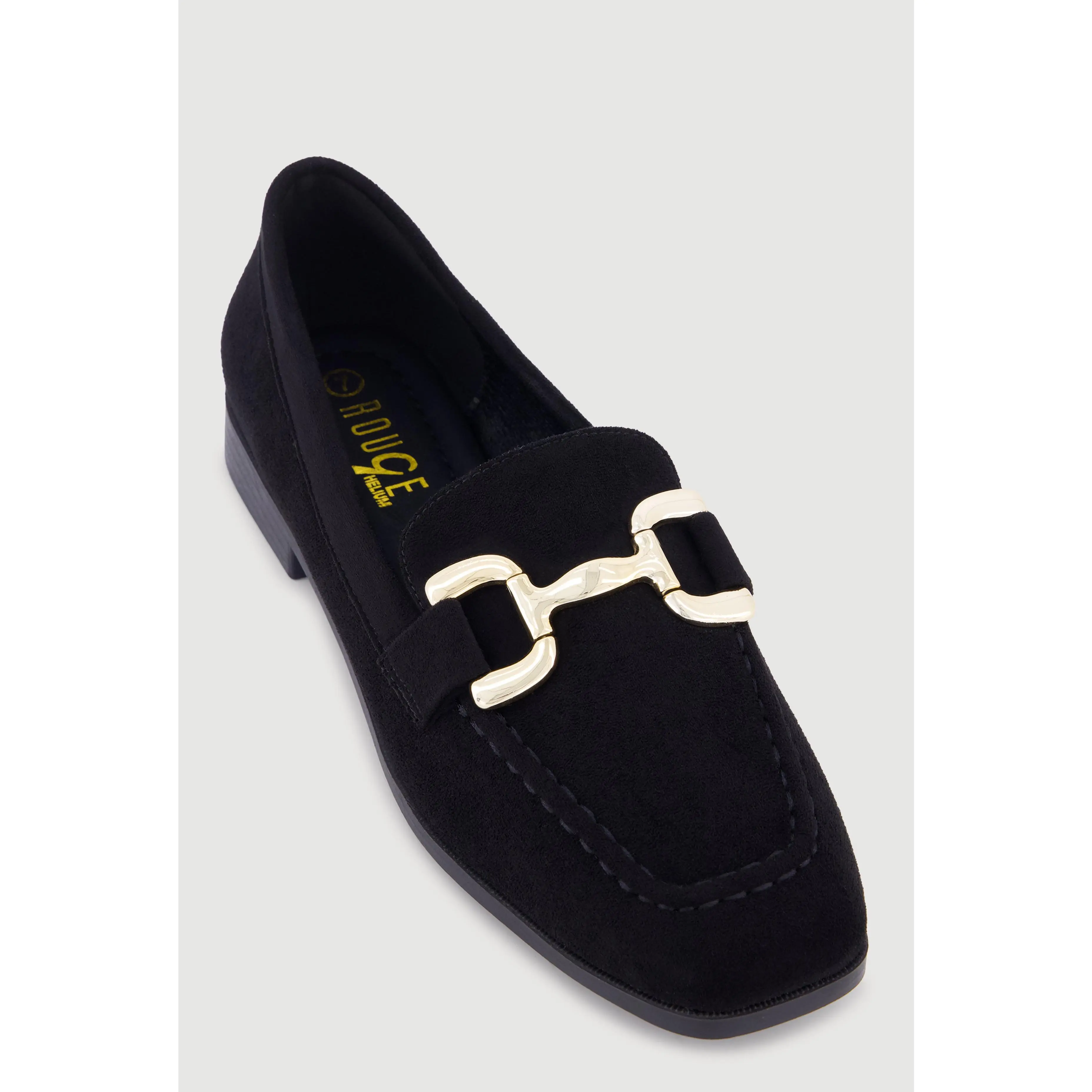 Metallic Horsebit Faux Suede Square Toe Loafers