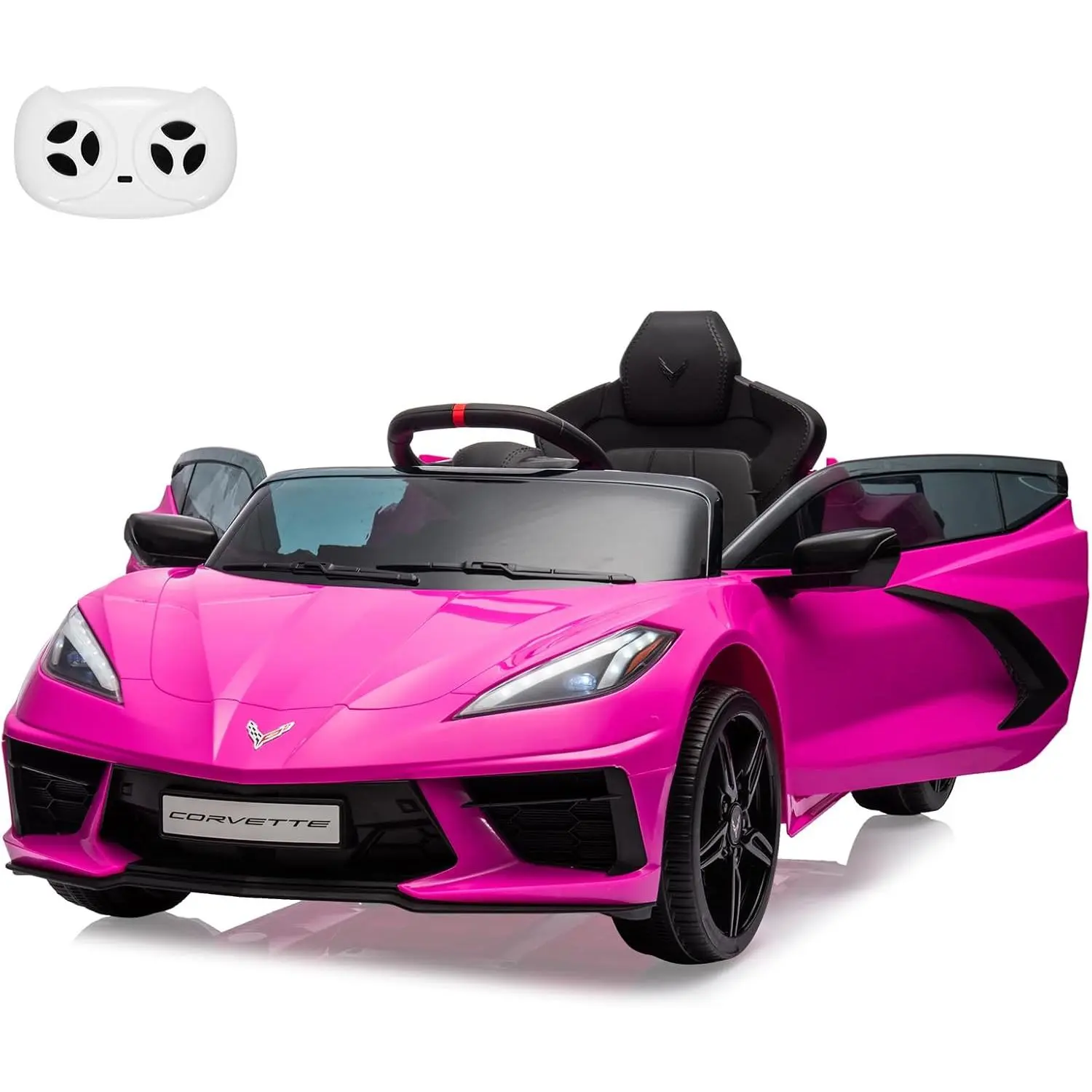 12V Kids Ride On Car, Licensed Corvette Battery Powered Electric Sports Car with Remote, LED, Music & Dashboard