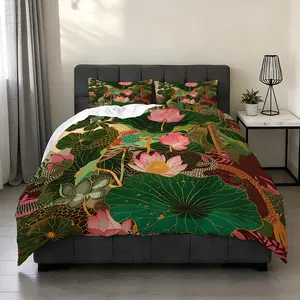 2/3Pcs Aquatic Plant And Insect Pattern Duvet Cover Set(1*Duvet Cover+1/2* Pillowcase,No Filling), Bed Sets Supplies,High-Definition Digital Printing,100% Polyester Fiber,Gift For Family And Friends During Festivals,Suitable For All Year Round