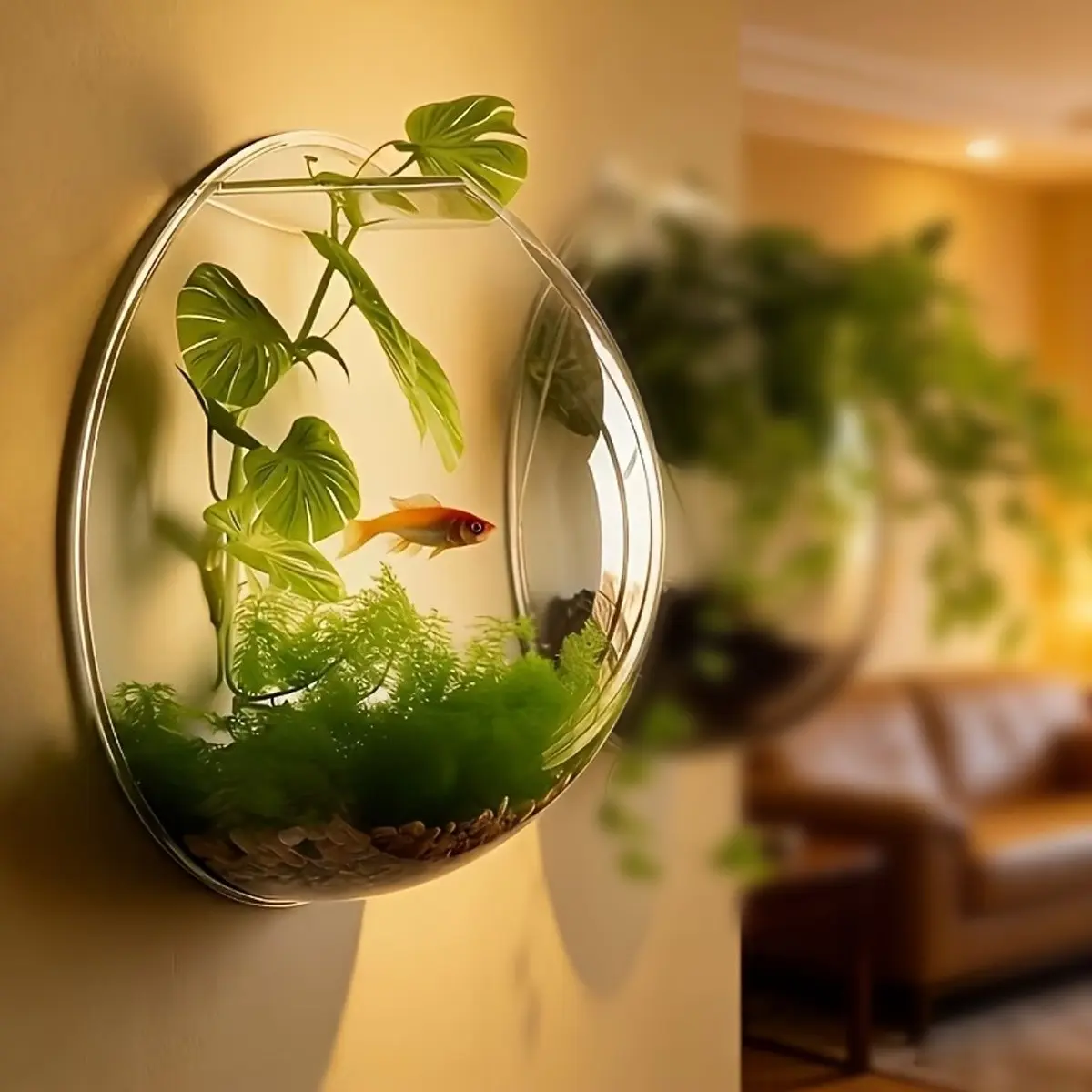 Wall-Mounted Acrylic Fish Tank Set, No-Drill Hydroponic Flower Pot, Includes Adhesive Hook & Wall Hook, Ideal for Wall Decoration, Aquariums
