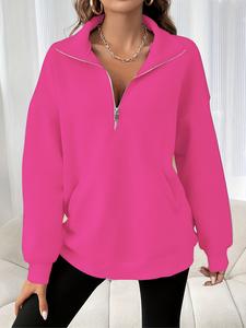 women's plain half zip drop shoulder sweatshirt, casual pocket long sleeve stand collar pullover for fall & winter, women's clothes for daily wear, tops for women