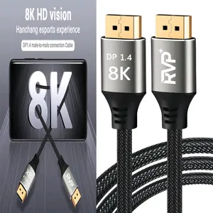 RVP+ 8K Display Port Cable DP To DP1.4 Cable, Supports 8K At 60Hz And 4K At 144Hz, Ultra Slim Flexible - Grey ( 4.9FT/9.8FT/16.5FT )