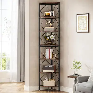 Tribesigns 7-Tier Bookcase: Extra Tall, Slim Industrial Corner Shelf for Small Spaces - Multipurpose Storage Stand for Living Room, Kitchen & Office Tribesigns 7-Tier Bookcase: Extra Tall, Slim Industrial Corner Shelf for Small Spaces - Multipurpose Storage Stand for Living Room, Kitchen & Office