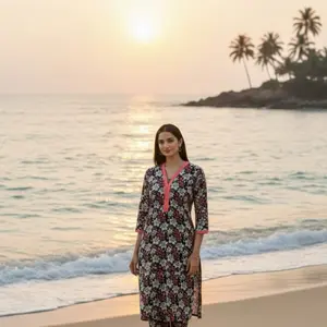 Pakistani Lawn Fabric Two Piece Kameez and Trouser for Casual & Daily Wear Women's Floral Print Comfortable Fit with Elastic Waist