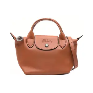 Longchamp Le Pliage 7 Mini Leather Crossbody Bag With Snap Closure And Zipper In Cognac For Women