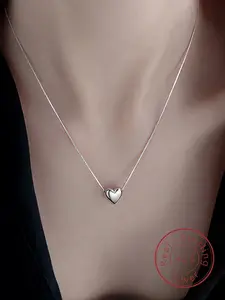S925 Sterling Silver Heart Shaped Pendant Necklace for Women & Girls, Fashion Rhinestone Decor Jewelry for Party, Daily Decor, Trendy All-match & Exquisite Jewelry for Birthday Gift
