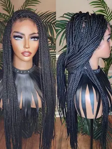 Braided Wigs for Women Double Dutch Full Lace Front Cornrow Box Braid Wig with Baby Hair Synthetic Knotless Braid Lace Wigs 36Inch