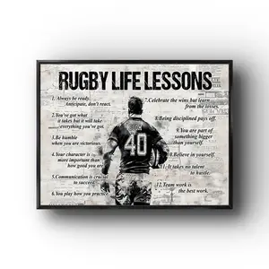 Room Decor 1pc Inspirational Rugby Life Lessons Canvas Poster,  Unframed Motivational Wall Art, Modern Classic Decor for Home, Office, Bathroom, Living Room, Bedroom, Dining Area, Indoor & Outdoor Use, Medium Ink Art