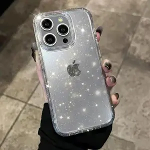 For iPhone 14 15 Pro Max Luxury Bling Glitter Clear Phone Case For iPhone 15 11 13 12 14 Pro Max X XR XS 7 8 Plus SE3 Shockproof Transparent Soft Cover
