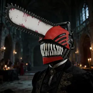 Anime Chainsaw Pochita Mask Halloween Costume Party Costume Props Horror Mask Escape Room Props Latex Cos Chainsaw Headwear Mask