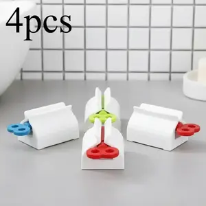 4pcs Rolling Tube Toothpaste Squeezer, Toothpaste Seat Holder Stand, Rotate Toothpaste Dispenser for Bathroom