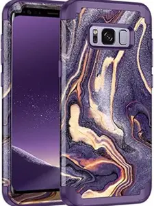 Phone Cases for Galaxy S8 Case 3 in 1 Shockproof Heavy Duty Rugged Hybrid Sturdy High Impact Protective Cover Girls Women Case for Samsung Galaxy S8, Marble/Dark Purple