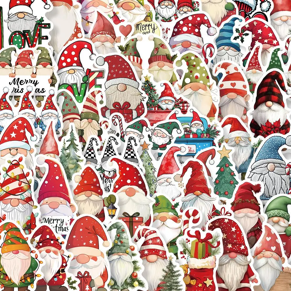 Santa Claus Pattern Sticker (50pcs/set), Cute Cartoon Santa Claus Sticker, Waterproof Self Adhesive Decor Paper, Decor Sticker for Gift Greeting Card Water Bottle Laptop Phone, Ornaments