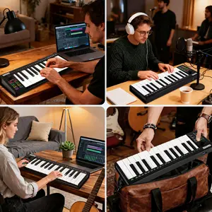 25 Key MIDI Keyboard Controller with DAW Integration, USB MIDI Keyboard Controller with 8 Drum Pads, 8 Knobs & OLED Display, Compact, Perfect for Music Production