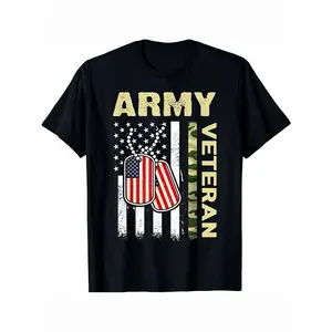 Summer t Shirts Men'S Army Veteran T-Shirt with American Flag and Camo Print Golf Gift T-Shirt For Men and Women