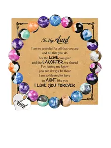 1PC To My Sweetest Aunt Gift - Heart Charm Bracelet with Thank You Card, Christmas Gift/Thanksgiving/Birthday/Mother's Day Gift for Auntie, Sentimental Jewelry Gift from Niece/Nephew, Beaded Bracelet