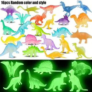 16 Mini Glow-In-The-Dark Dinosaur Toys, Perfect Birthday Party Gifts for Kids, Boys and Girls, Fun Educational Playset