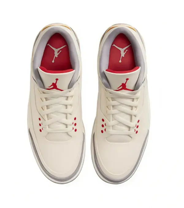 Unisex Fashion Air Jordan 3 Retro Mid Sneakers, Sail Grey Red Air Cushion Leather Board Shoes, Comfort Retro Street Basketball Footwear For Daily Wear