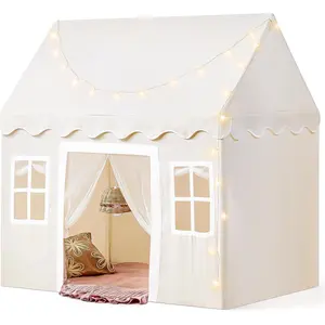Tiny Land Play Tent with Padded Mat & LED Lights, Kids Tent, Playhouse for Kids, Indoor Bed Tent for Toddler, Toys for 3,4,5,6-Year-Old Girls, Neutral Color Play Room Furniture