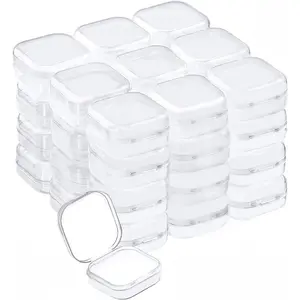 Plastic Beads Storage Containers - Mini Clear Square Box Empty Case with Lid for Earplugs Pills Jewelry Hardware Small Craft Gadgets 40 Pieces 1.37 x 1.37 x 0.7 Inches