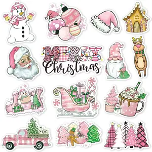 Whaline 14Pcs Pink Christmas Refrigerator Magnets Vintage Santa Snowman Decorative Fridge Magnetic Stickers Xmas Theme Garage Magnet for Kitchen Dishwasher Mailbox Metal Door Cabinets Decoration Whaline