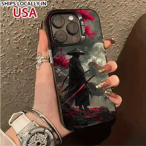 Phone case for iPhone 16 Pro Max 15 Plus 14 13 12 11 XR XS Night Bloody Samurai Art Pattern Anti-Scratch Shockproof Pocket-Friendly durable Cover