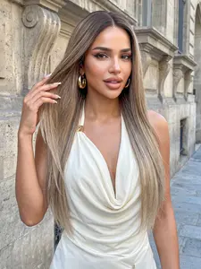 13x6 Gradient Long Straight Wig Full Cap, 26 Inches Parted Lightweight Breathable, Ideal for Women, Music Festivals, Dates