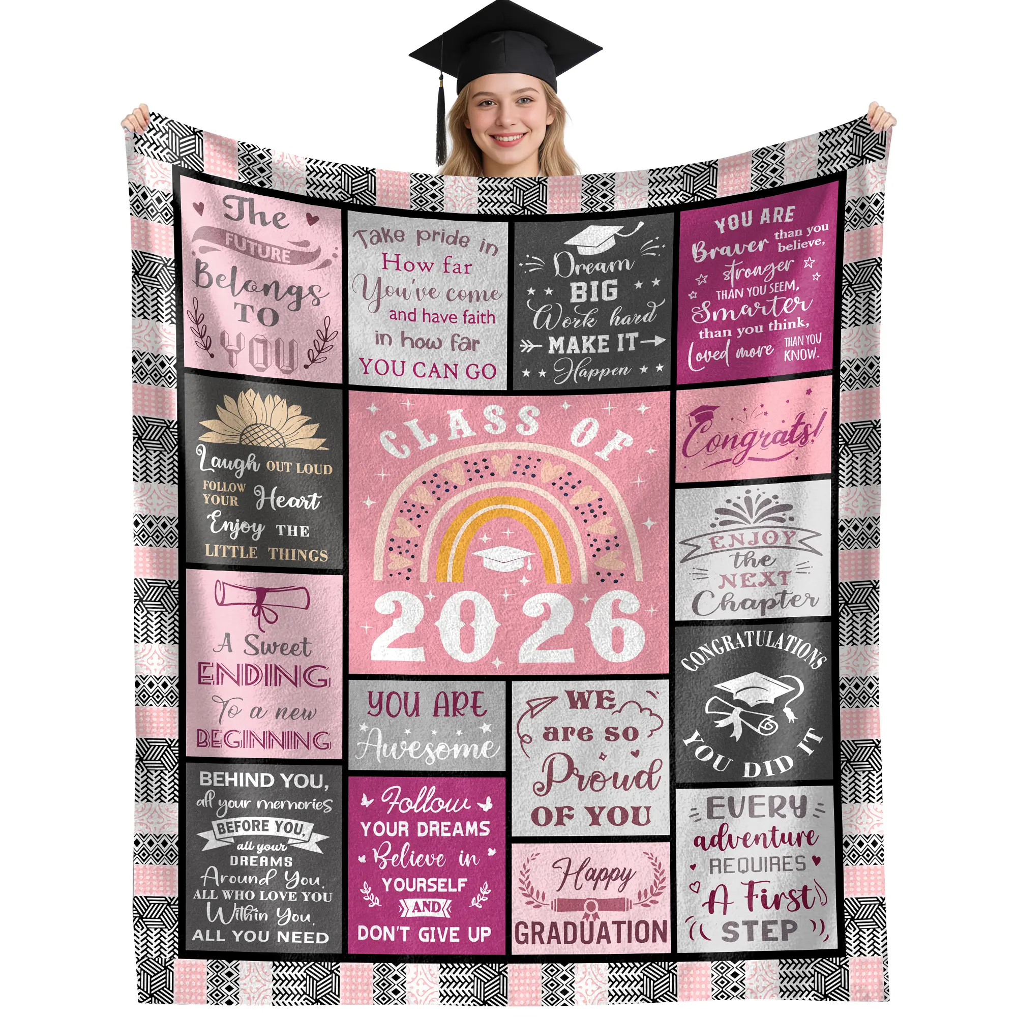 Graduation Gifts for Her/Him, Class of 2026 High School/College/Masters Degree Graduation Gifts for Women/Men, Inspirational Quote Graduation Blankets for Women Men
