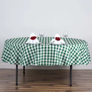 Polyester Round Tablecloth 90" White/Green Checkered Buffalo Plaid Table Cover