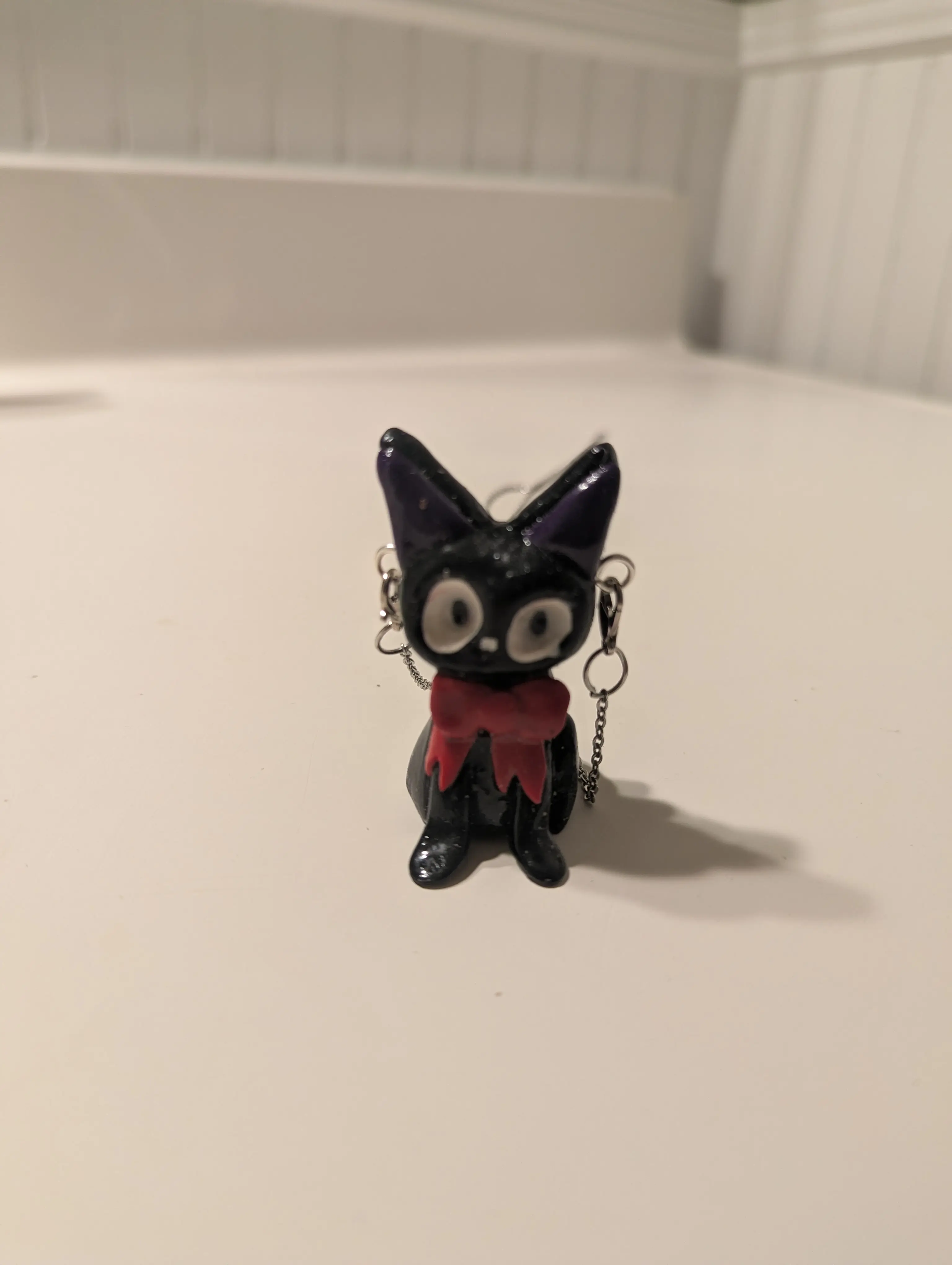 Handmade Jiji Necklace Kiki's Delivery Service Inspired Polymer Clay Charm with Black Cat Design and Red Bow