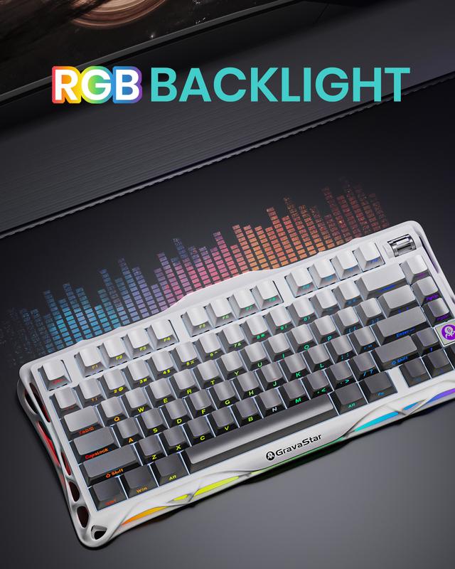 GravaStar Mercury K1 - Gradient White 75%  Wireless Mechanical Gaming Keyboard - Aluminum Alloy Exoskeleton, Gasket - Mounted, Hot - Swap Sockets, Linear Switches