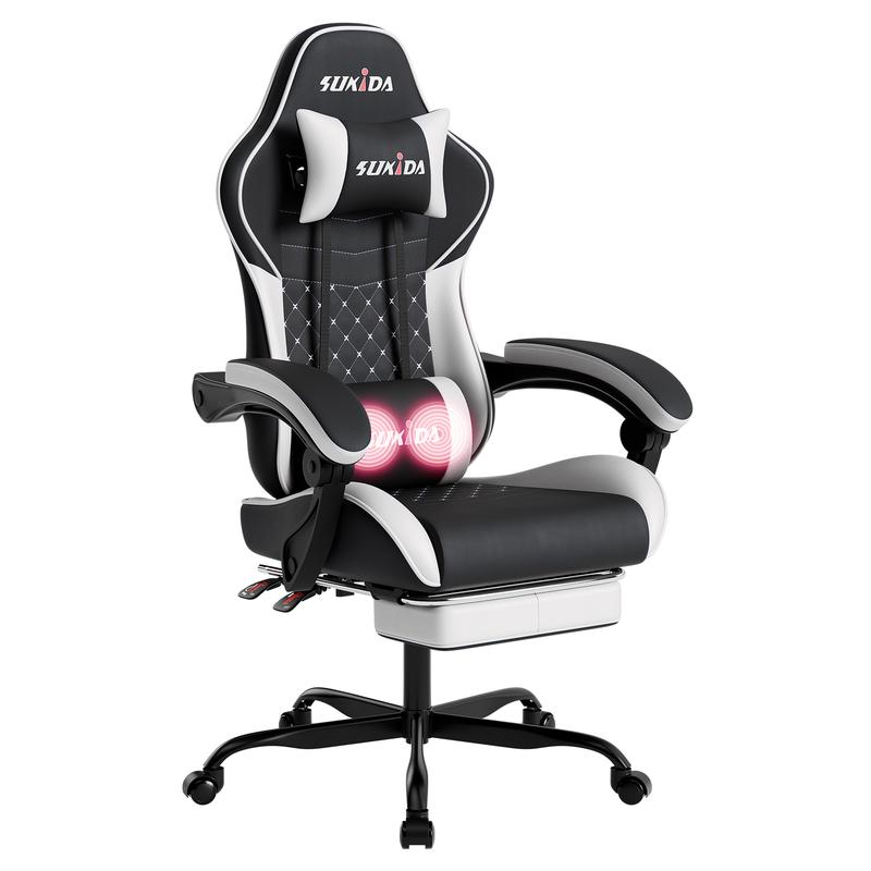 WOTSTA  Gaming Chair,high back ergonomic computer chair， with Footrest and Comfy PU Leather Recliner with Headrest and lumbar support, Fixed Up Armrest, Height Adjustable with 360° Swivel Office chair