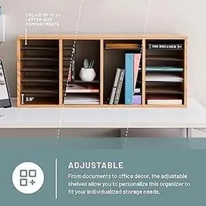 Safco Literature Organizer, 24 Compartments, Office and Classroom Mailbox with Adjustable Shelves, Wood Paper and Mail Sorter, Medium Oak